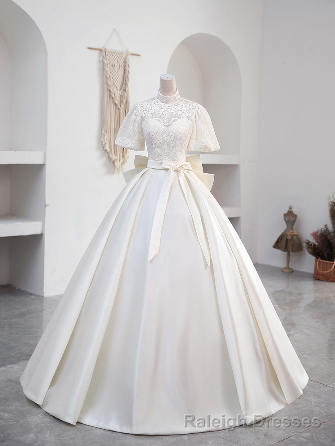 Beautiful Sweetheart Neck Satin Long Prom Dress with Detachable Lace Top, White Formal Wedding Dress Secondary image
