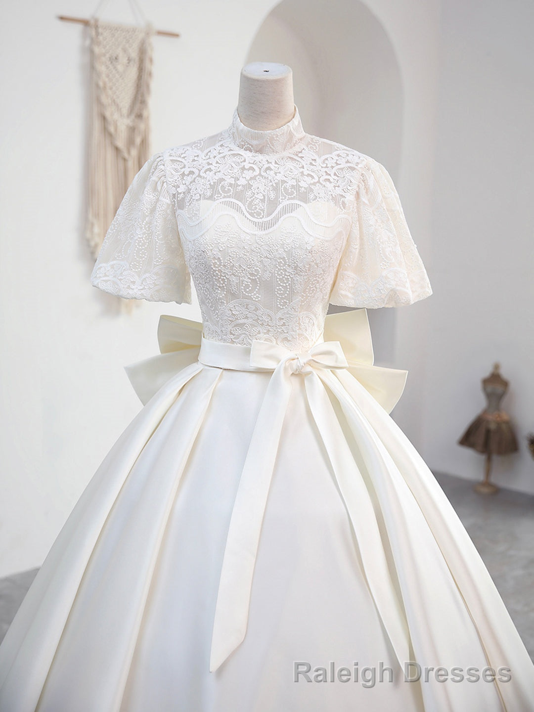 Beautiful Sweetheart Neck Satin Long Prom Dress with Detachable Lace Top, White Formal Wedding Dress