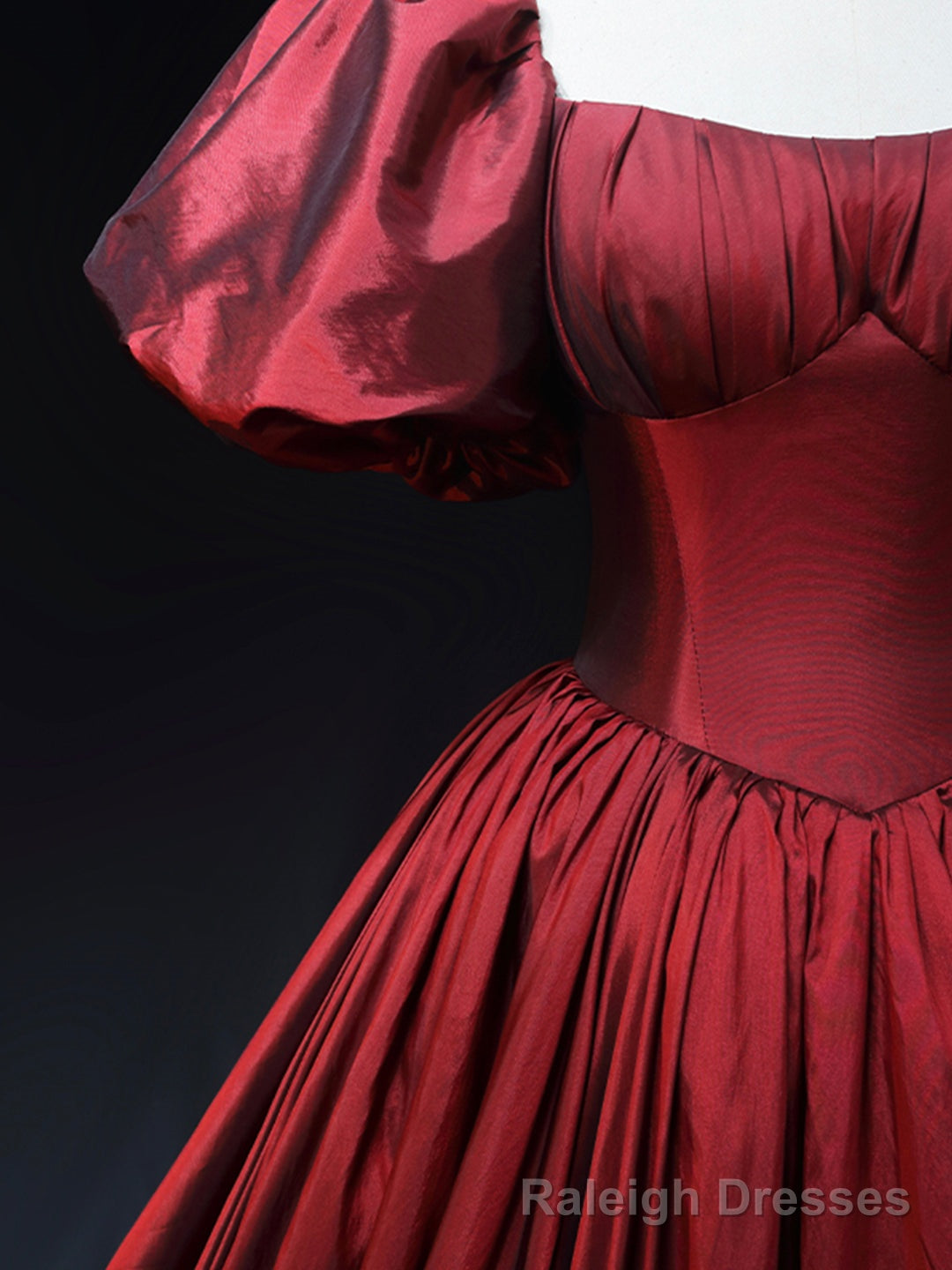 Burgundy Scoop Short Sleeves Party Dress, A-Line Long Evening Dress Prom Dress