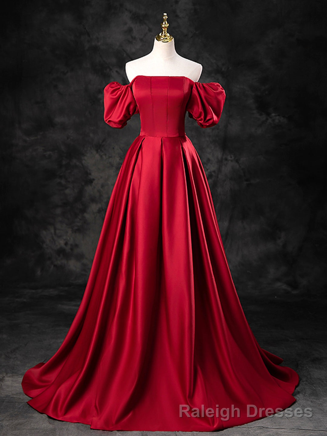 Burgundy Satin Off the Shoulder Formal Dress, A-Line Burgundy Evening Dress Main image
