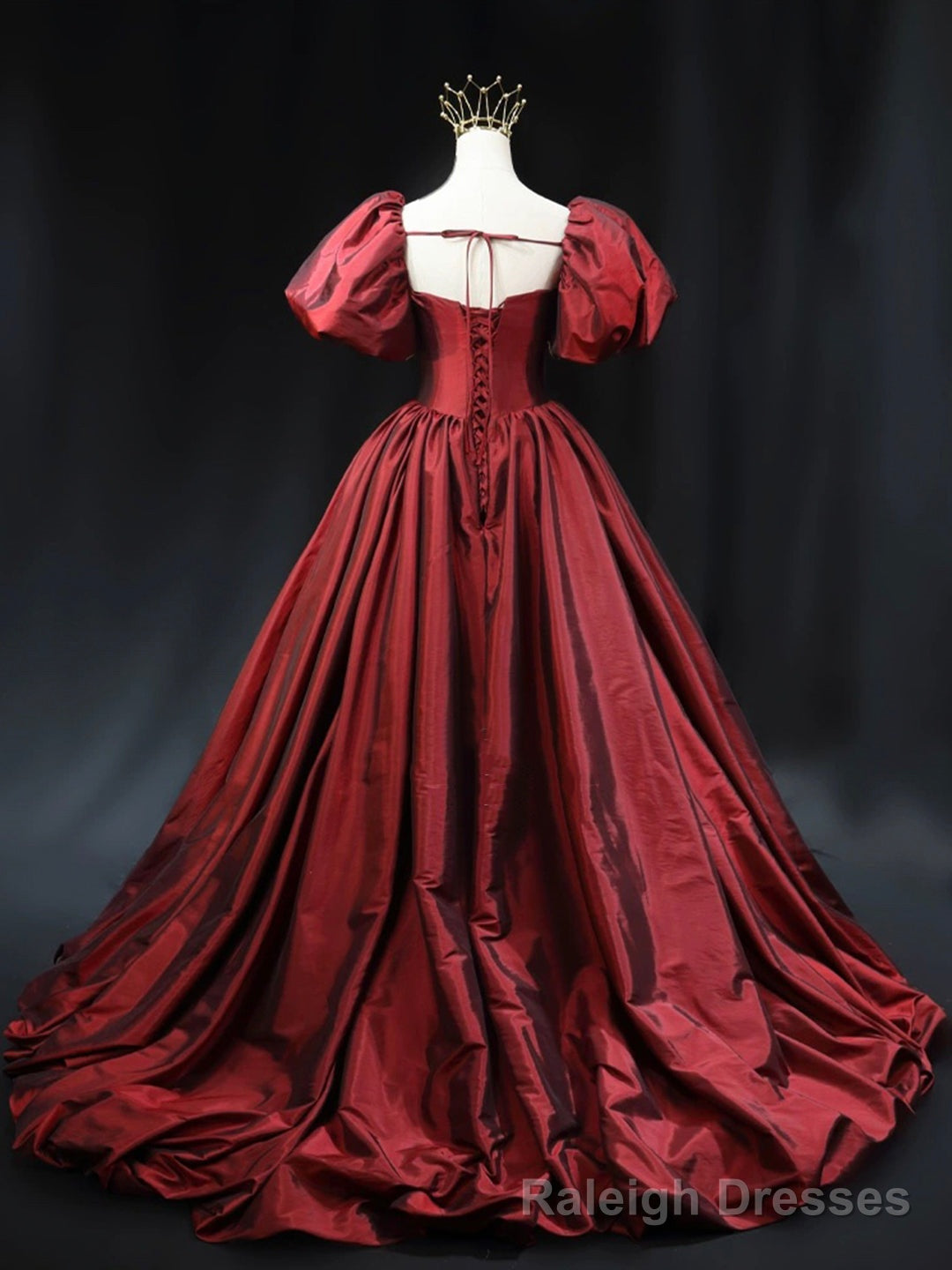 Burgundy Scoop Short Sleeves Party Dress, A-Line Long Evening Dress Prom Dress Secondary image