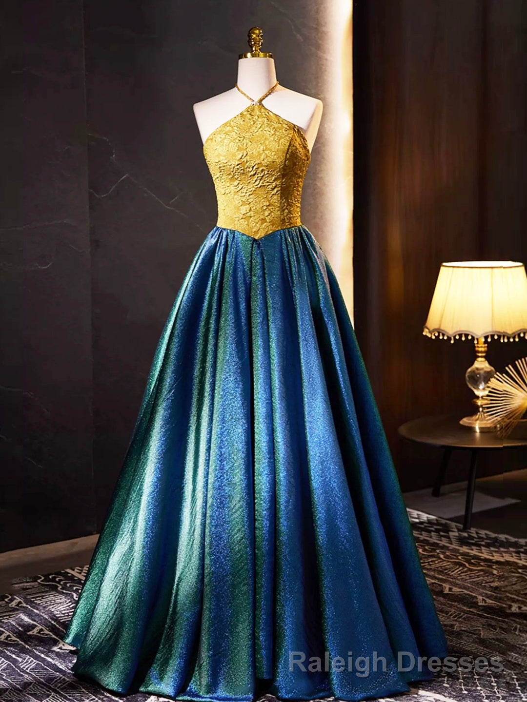 Retro Halter Neck Long Prom Dress, Elegant A-Line Evening Party Dress Main image