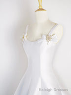 White Satin Short Prom Dress, Simple A Line Prom Prom Dress