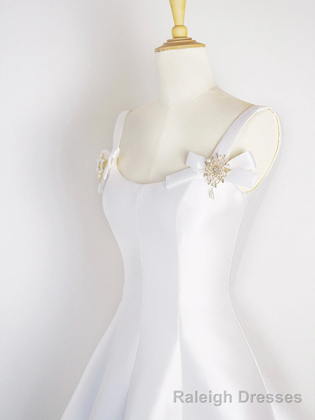 White Satin Short Prom Dress, Simple A Line Prom Prom Dress