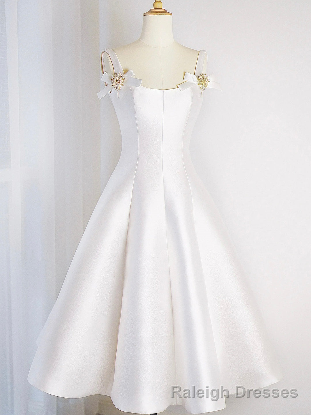 White Satin Short Prom Dress, Simple A Line Prom Prom Dress Main image