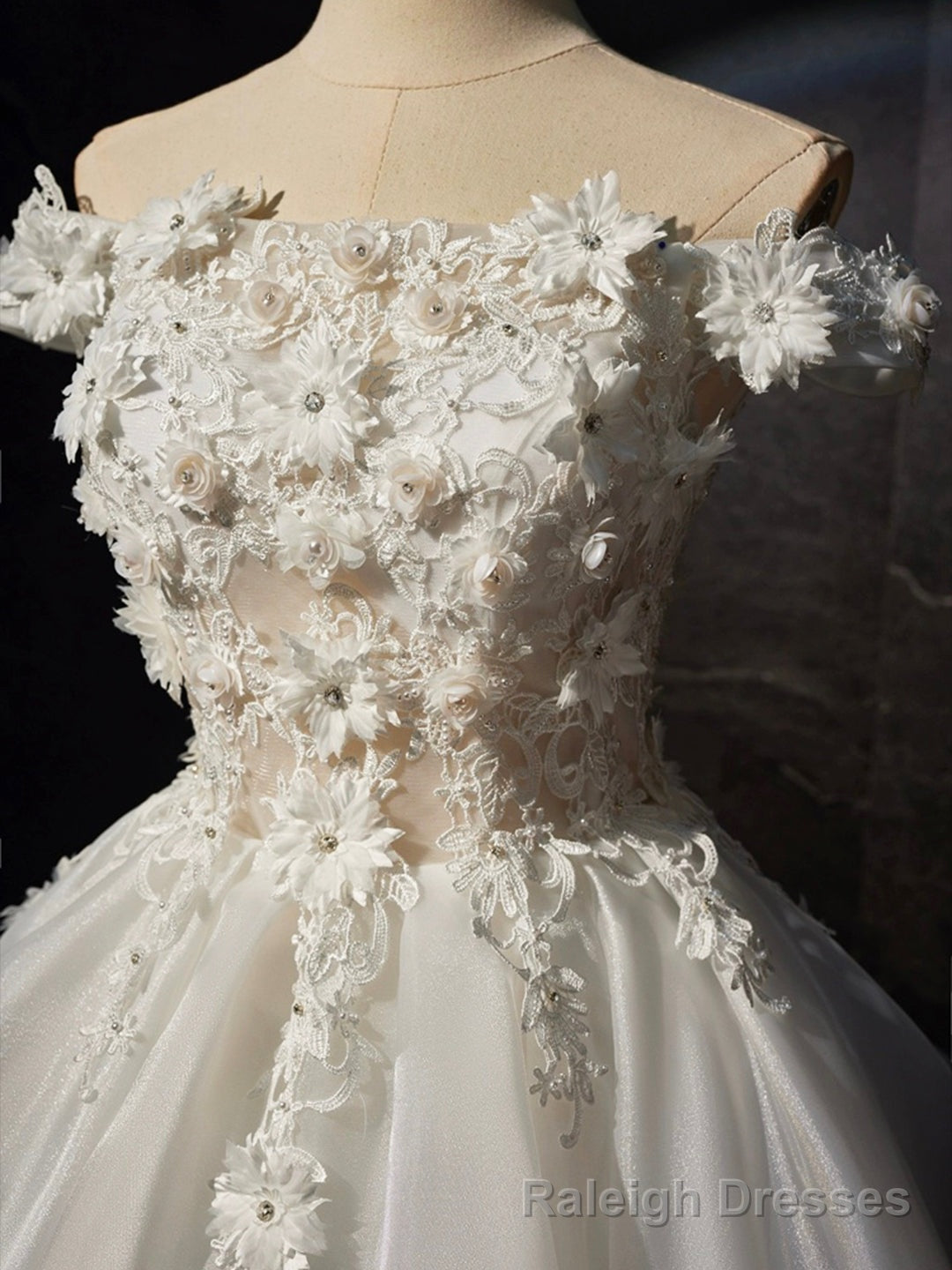White Flowers Lace Short Prom Dress, Lovely A Line Prom Prom Dress Secondary image
