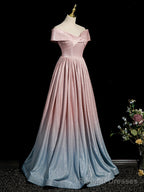 Pink Gradient Shiny Floor Length Prom Dress, Off Shoulder A Line Prom Prom Dress