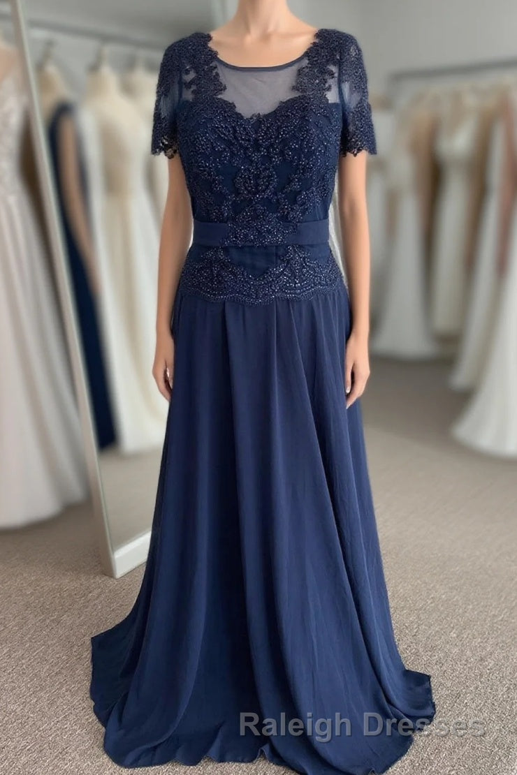 Illusion Neck Sweetheart Sleeves Beaded Appliques Long Formal Dress with Sash
