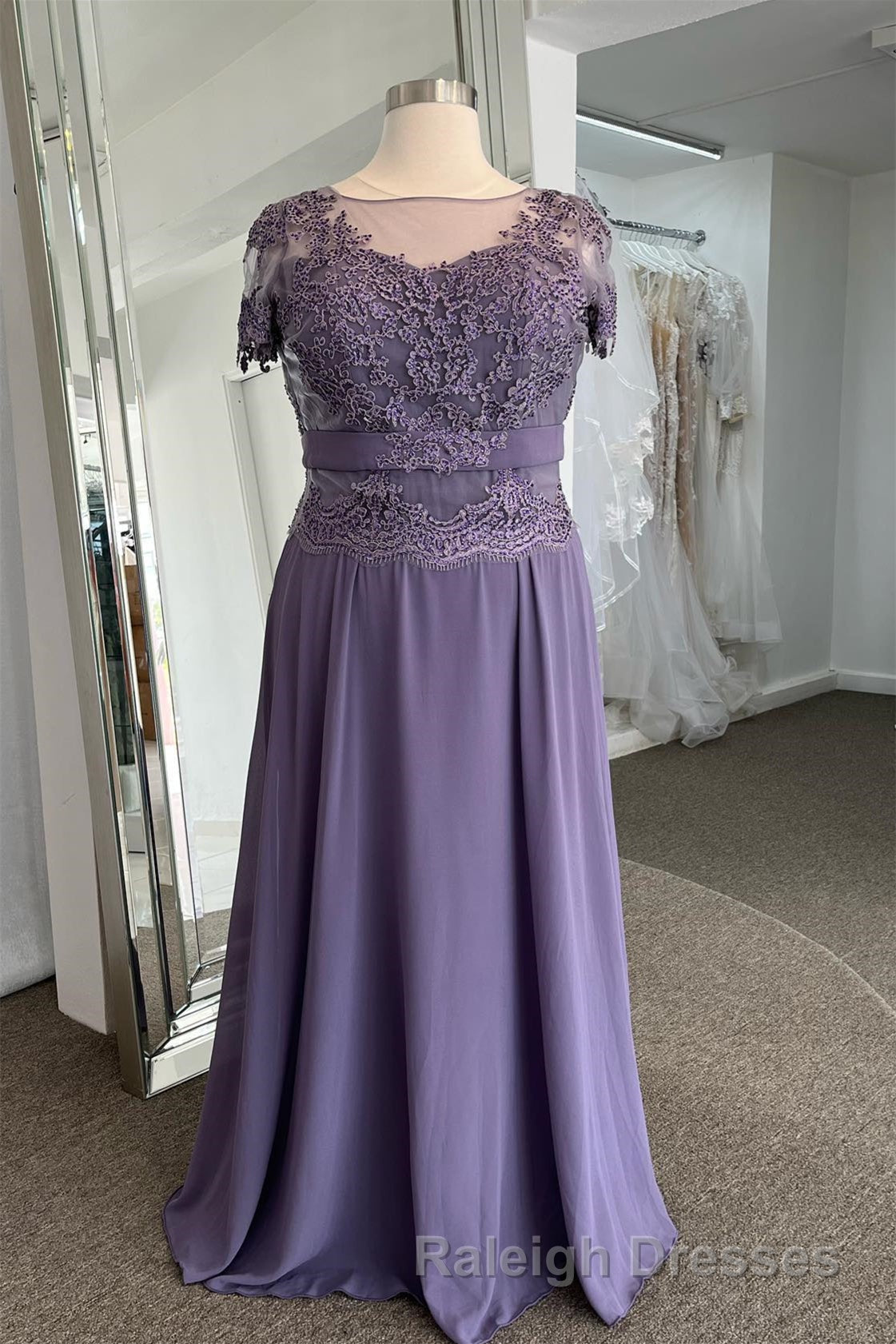 Illusion Neck Sweetheart Sleeves Beaded Appliques Long Formal Dress with Sash Secondary image