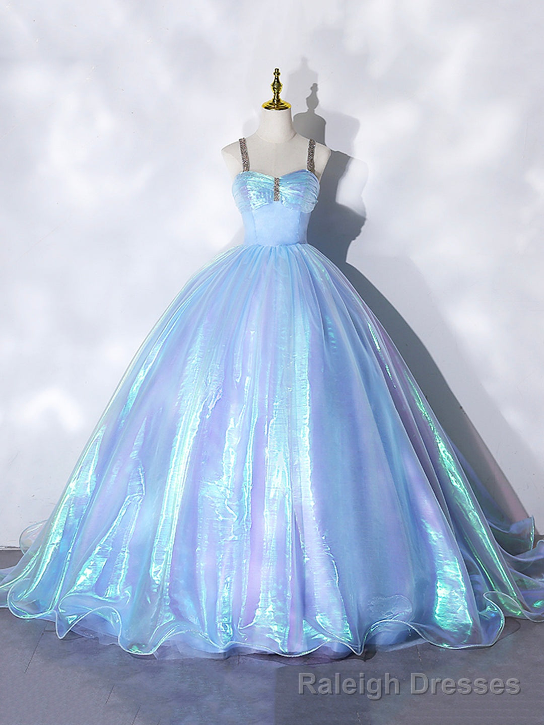 Beautiful  Shiny Blue Tulle Long Formal Dress, A-Line Spaghetti Strap Sweetheart Princess Dress Main image
