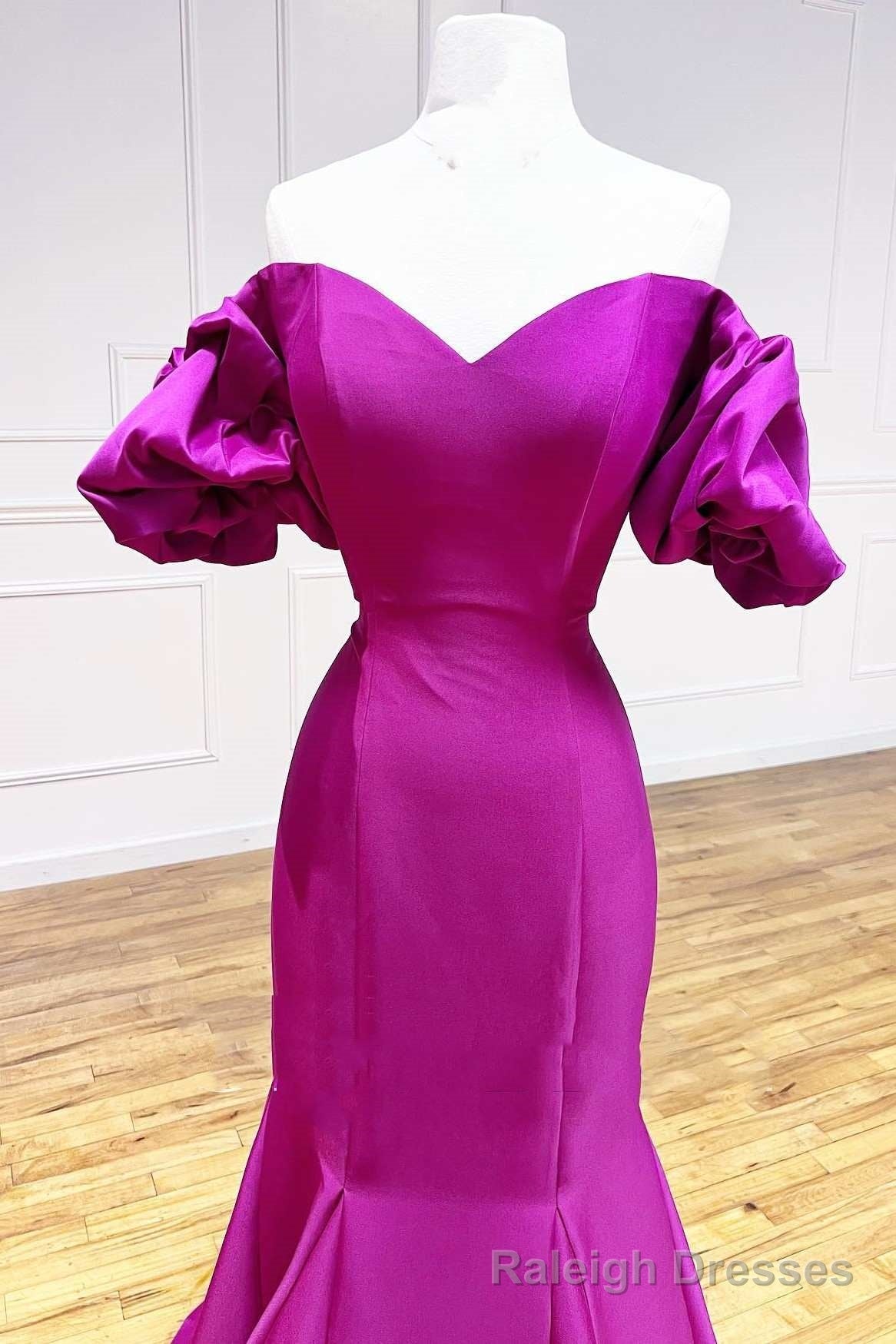 Magenta Satin Strapless Trumpet Long Prom Dress Secondary image