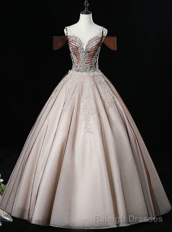 Make Your Prom a Dream Coffee Color Ball Gown Tulle See Through V-neck Quinceanera Dress Main image