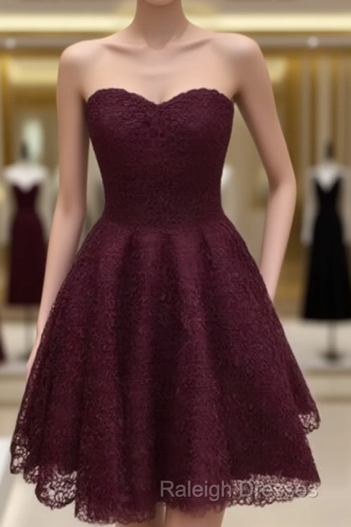 Maroon Homecoming Dress Lace Short Prom Dress