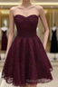 Maroon Homecoming Dress Lace Short Prom Dress