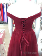 Maroon Off Shoulder Bridesmaid Dress  Long, Simple Tulle Dress