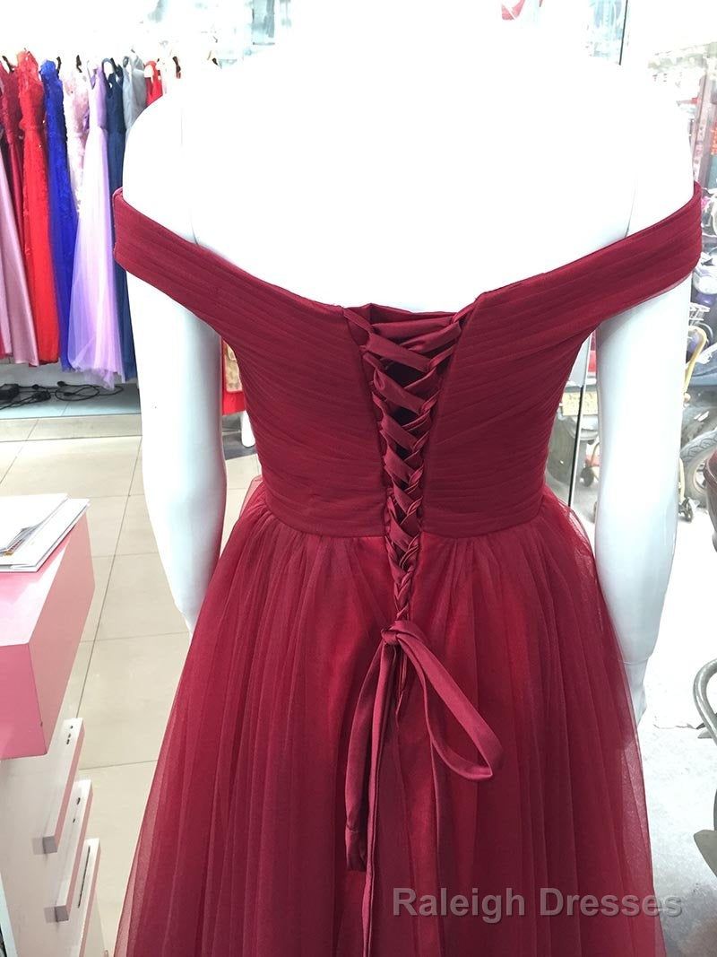 Maroon Off Shoulder Bridesmaid Dress  Long, Simple Tulle Dress
