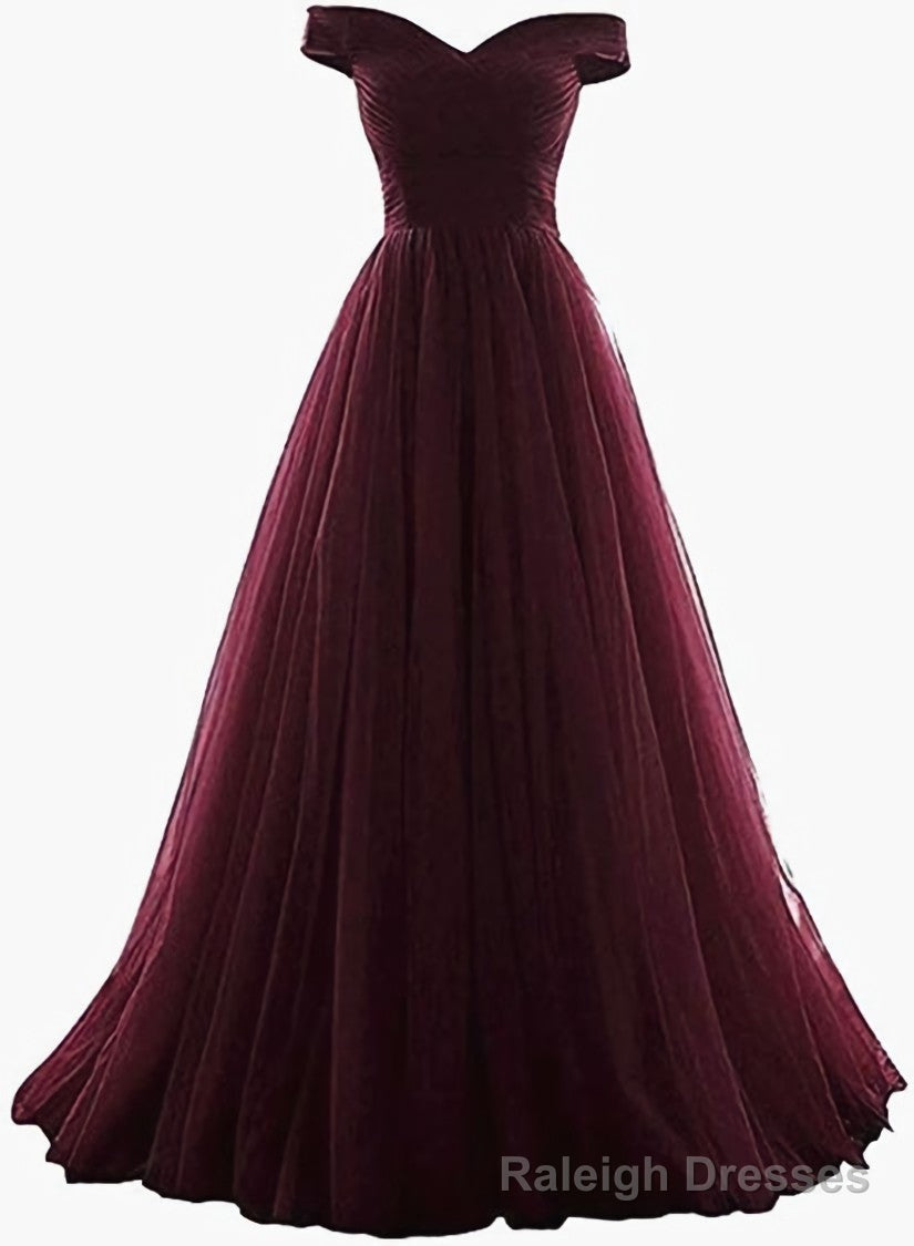 Maroon Off Shoulder Bridesmaid Dress  Long, Simple Tulle Dress