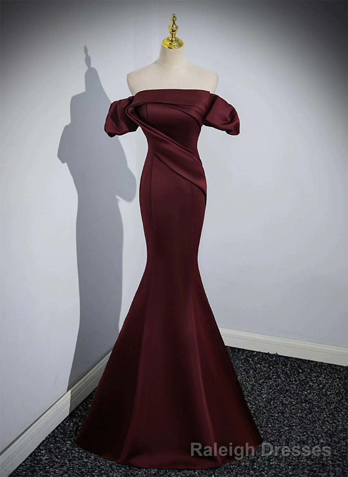 Maroon Satin Mermaid Off Shoulder Prom Dress, Maroon Prom Dress Main image