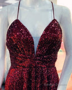 Maroon Sequin V-Neck Homecoming Dress