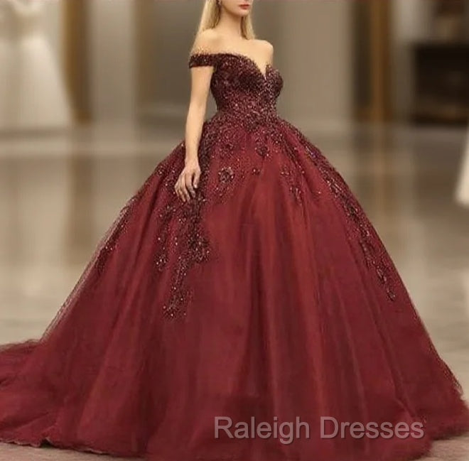 Maroon Wedding Dress Off Shoulder Prom Dress Main image