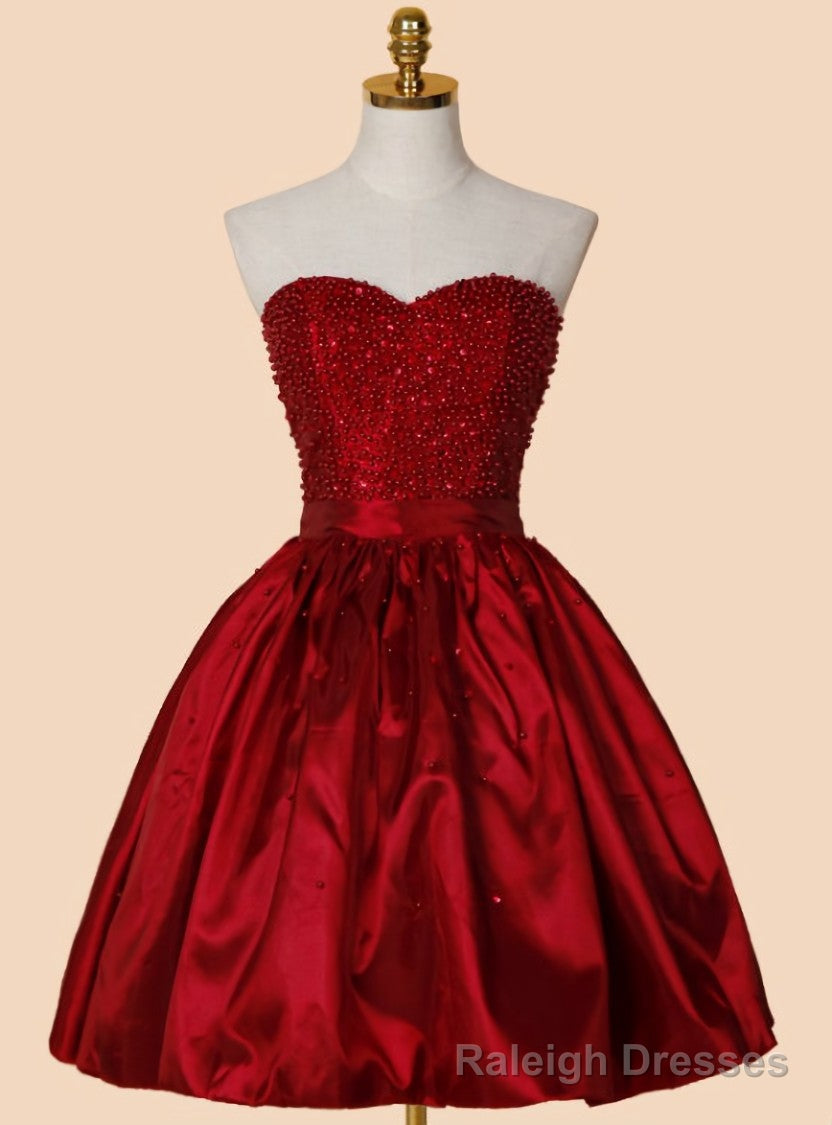 Marvelous A-line Sweetheart Above-knee Red Stretch Satin Homecoming Dress with Beading Main image