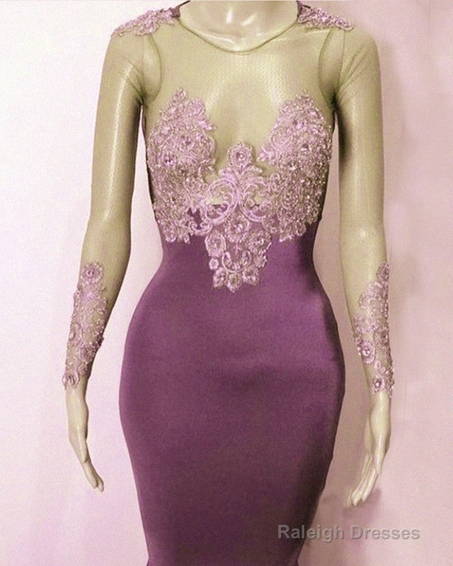 Mauve Appliques Mermaid Prom Dress Long Sleeve Secondary image