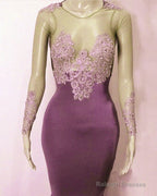 Mauve Appliques Mermaid Prom Dress Long Sleeve