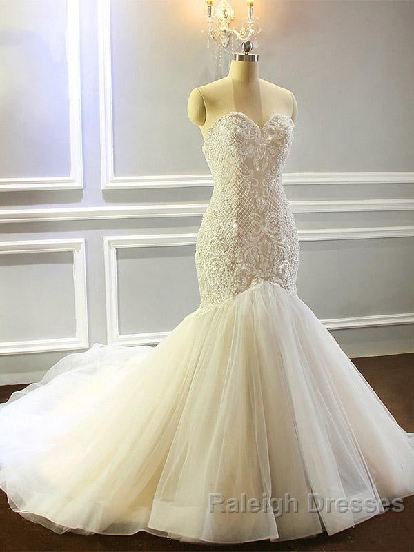 Mermaid Appliques Sweetheart Wedding Dress Sleeveless Tulle Pleated Bridal Gowns Secondary image