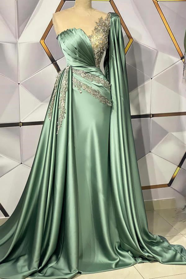 Mermaid Asymmetrical Floor-Length Appliques Lace With Shawl Prom Dress