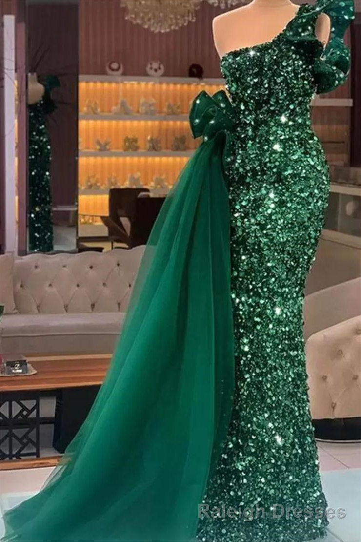 Mermaid Asymmetrical Lace Sequined Floor-length Sleeveless Bowknot With Side Train Prom Dress