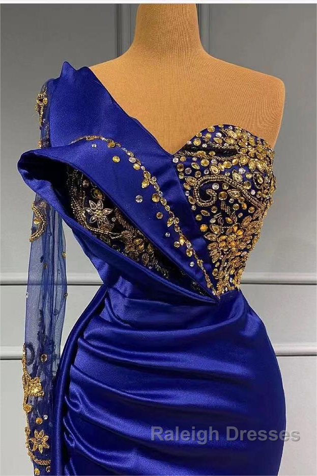 Mermaid Asymmetrical Sequined Floor Length Appliques Lace With Side Train Prom Dresses Secondary image