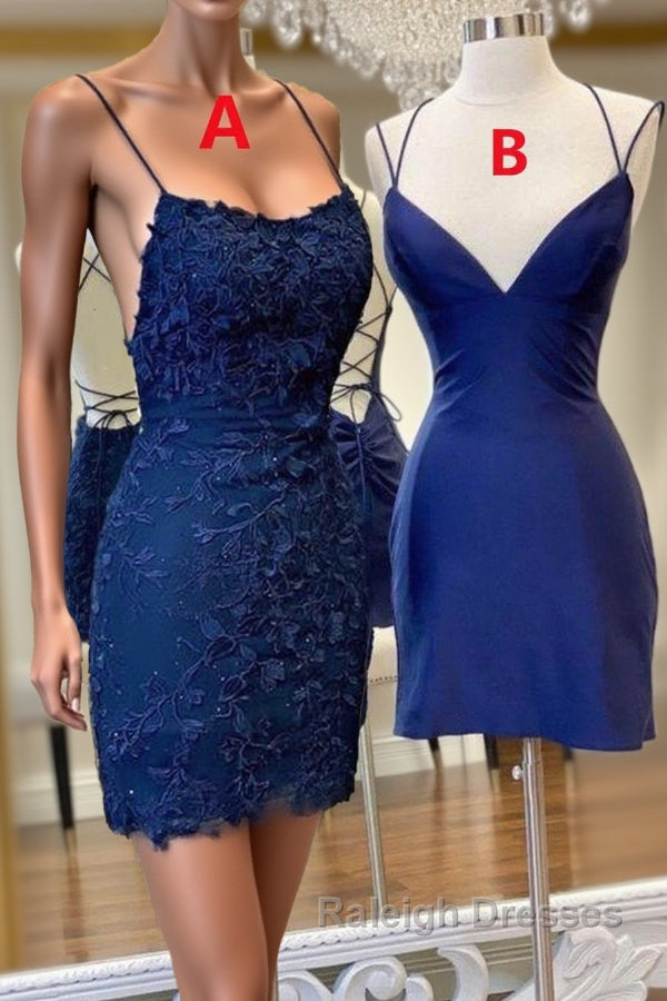 Mermaid Backless Blue Lace Prom Dress, V Neck Blue Homecoming Dress, Blue Lace Formal Evening Dress Main image