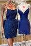 Mermaid Backless Blue Lace Prom Dresses V Neck Blue Homecoming Dresses Blue Lace Prom Dresses