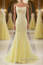 Mermaid Backless Yellow Lace Long Prom Dress Mermaid Yellow Prom Dress Yellow Lace Prom Dress