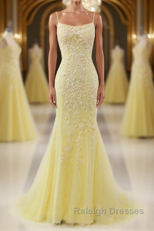 Mermaid Backless Yellow Lace Long Prom Dress Mermaid Yellow Prom Dress Yellow Lace Prom Dress