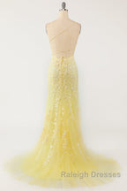 Mermaid Backless Yellow Lace Long Prom Dress Mermaid Yellow Prom Dress Yellow Lace Prom Dress