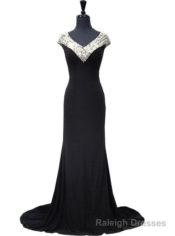 Mermaid Beaded Crystals Floor Length Black Prom Dress Main image