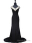 Mermaid Beaded Crystals Floor Length Black Prom Dress