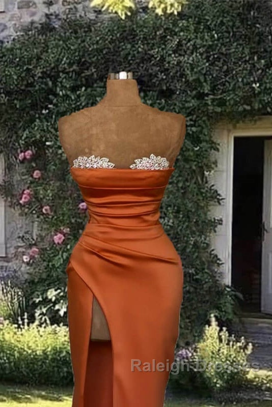 Mermaid Beaded Sweetheart Slit Satin Dress