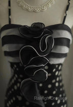 Mermaid Black Spaghetti Strap Chiffon Long Prom Skirt Polka Dot Evening Dress