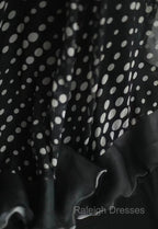 Mermaid Black Spaghetti Strap Chiffon Long Prom Skirt Polka Dot Evening Dress