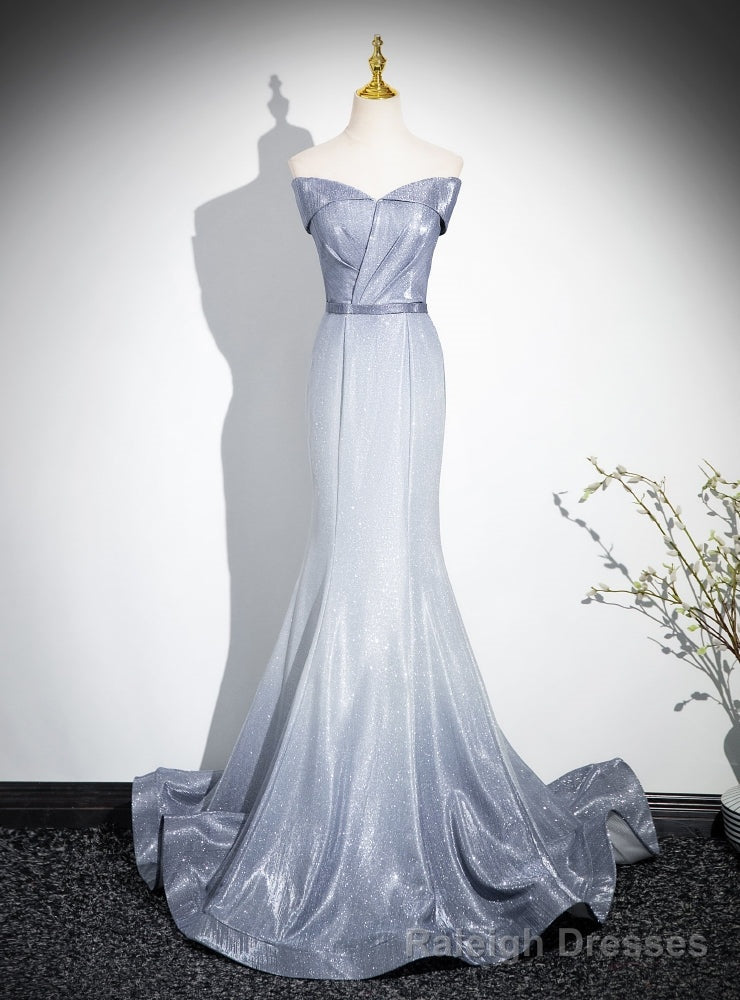 Mermaid Blue Gray Off the Shoulder Prom Dress Main image
