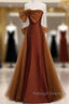 Mermaid Brown Tulle Satin Strapless Long Party Dress Formal Dress Prom Dress