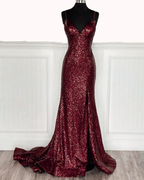 Mermaid Burgundy Sequin Floor Length Prom Dresses 22Th Birthday Outfit