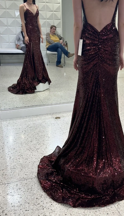 Mermaid Burgundy Sequin Floor Length Prom Dresses 22Th Birthday Outfit