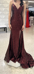 Mermaid Burgundy Sequin Floor Length Prom Dresses 22Th Birthday Outfit