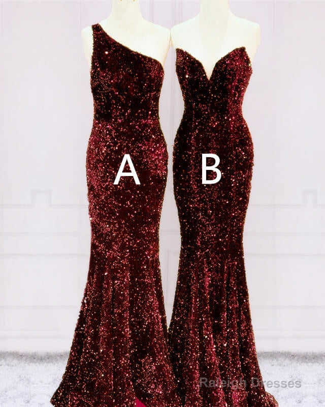 Mermaid Burgundy Sequins Bridesmaid Dresses Secondary image