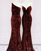 Mermaid Burgundy Sequins Bridesmaid Dress