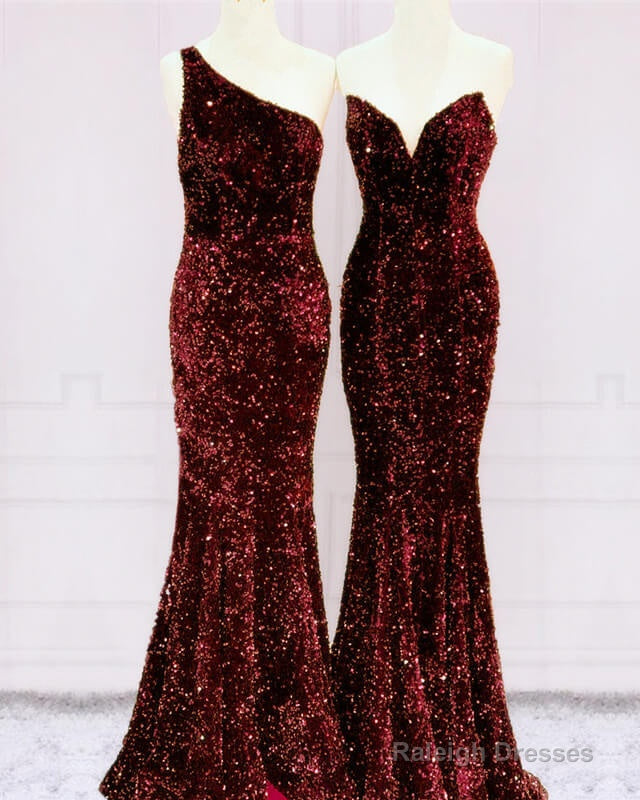 Mermaid Burgundy Sequins Bridesmaid Dress