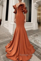 Mermaid Burnt Orange Ruffles Shoulder Dress